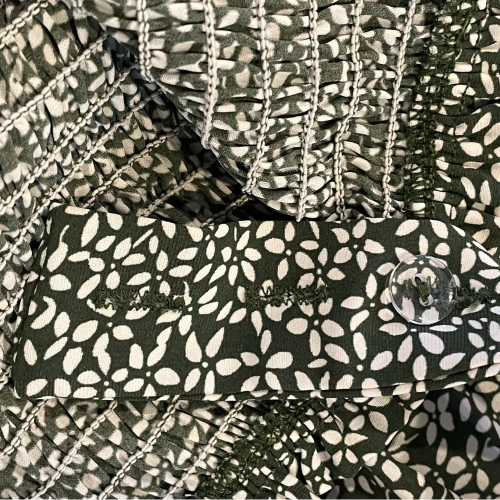 Grace Karin Olive Green & White Stretch Ruffle Layered Hem Midi Sundress Sz S - Picture 8 of 12